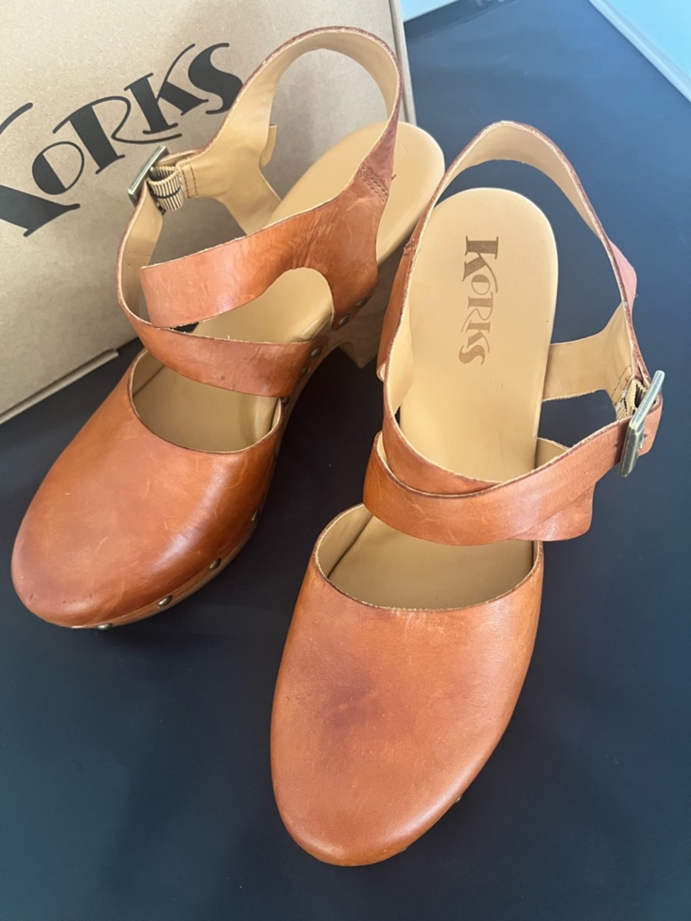 KORKS 'Abloom' Women's
Platform Slingback Leather Riveted
Clog: Size 9.5 - Picture 8 of 16